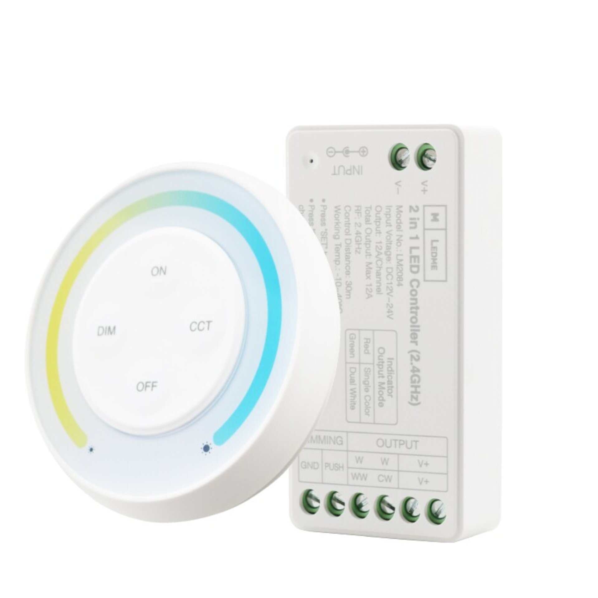 Controlador Regulador Monocolor+CCT 12/24V DC + Mando RF - 1