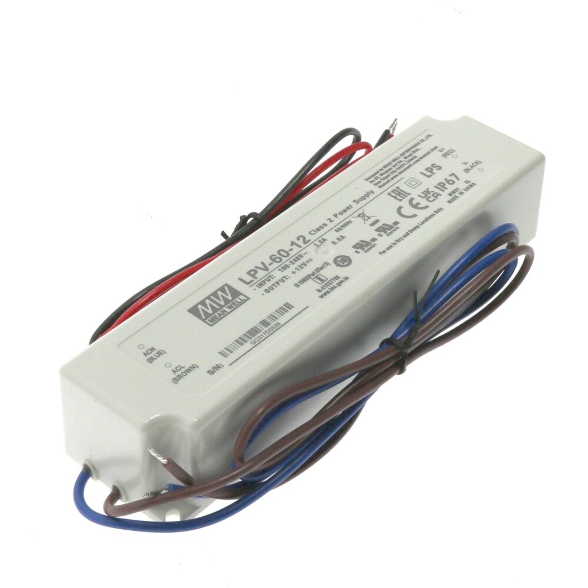 Fuente de alimentación para tiras LED Mean Well 60W 12VDC IP67 LPV-60-12 - 1
